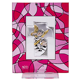 Quadro batismo lembrancinha anjo cor-de-rosa 14x11 cm