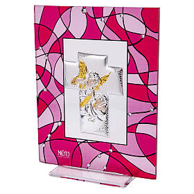 Quadro batismo lembrancinha anjo cor-de-rosa 14x11 cm