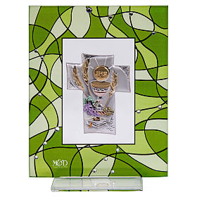 Tableau verre Communion remerciement 14x11 cm vert