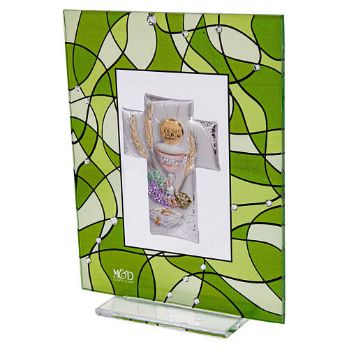 Green communion favor glass picture 14x11 cm 2