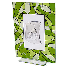 Obrazek pamiątka bierzmowania, zielony, 14x11 cm, szkło i bilaminat