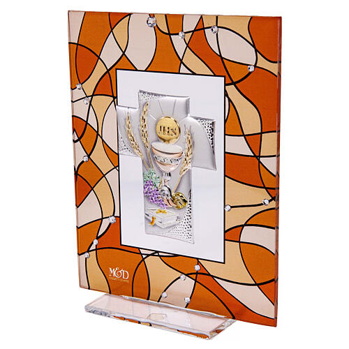 Amaranthfarbenes Kleinbild als Gastgeschenk zur Erstkommunion 14x11 cm aus Glas 2