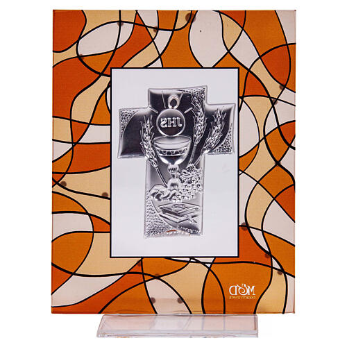 Quadro cor de âmbar lembrancinha Comunhão 14x11 cm vidro 3