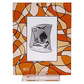 Kleinbild aus Glas als Gastgeschenk zur Firmung 14x11 cm in Bernstein-Farbe