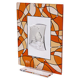 Kleinbild aus Glas als Gastgeschenk zur Firmung 14x11 cm in Bernstein-Farbe