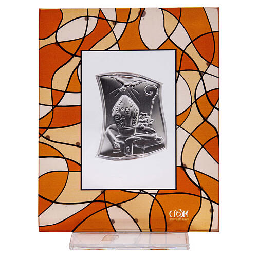 Kleinbild aus Glas als Gastgeschenk zur Firmung 14x11 cm in Bernstein-Farbe 3