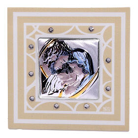 Quadro lembrancinha 7x7 cm casamento Sagrada Família cor de marfim