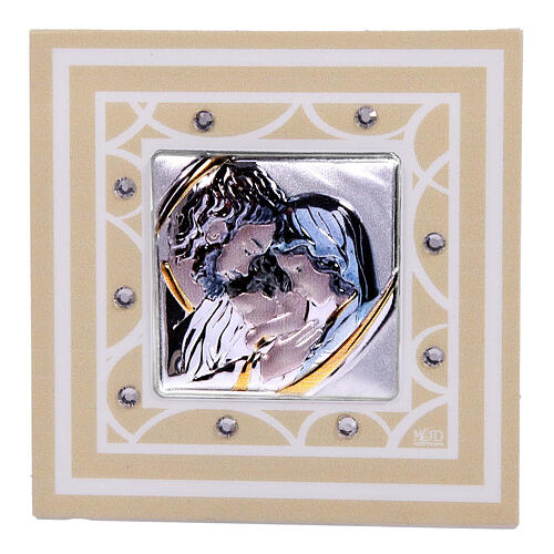 Quadro lembrancinha 7x7 cm casamento Sagrada Família cor de marfim 1