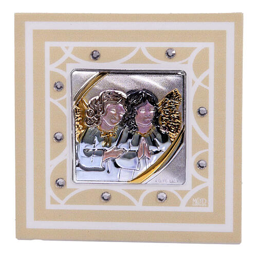Ivory-coloured Baptism favour, angel picture, 3x3 in 1