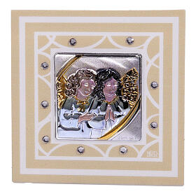 Baptism favor picture of angels 7x7 cm ivory