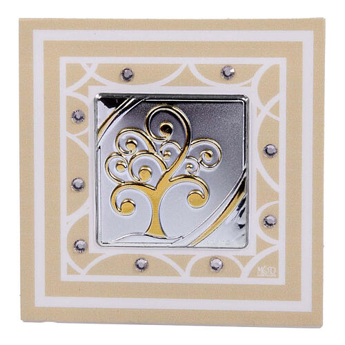 Ivory-coloured favour, Tree of Life, 3x3 in 1