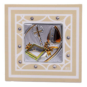 Ivory-coloured Confirmation favour, glass picture, 3x3 in