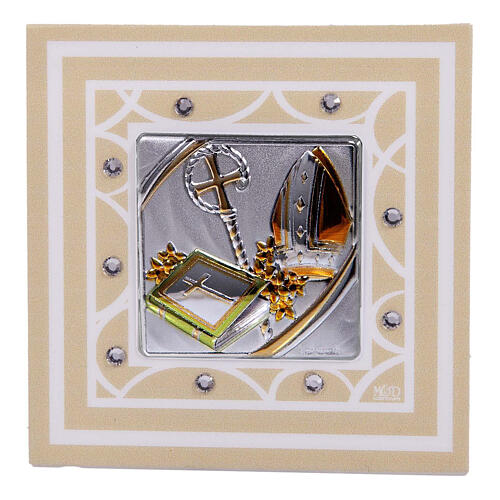 Ivory-coloured Confirmation favour, glass picture, 3x3 in 1