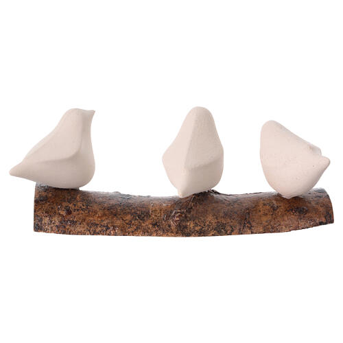 Trio passarinhos estilizados em argila refratária tronco natural Centro Ave h 8 cm 4