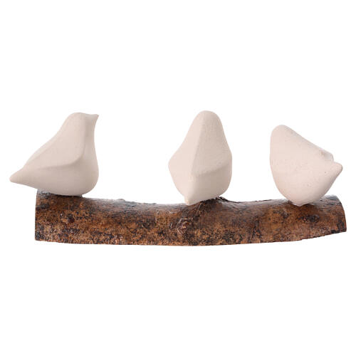 Trio of stylized birds in refractory clay on a natural trunk Centro Ave h 8 cm 4