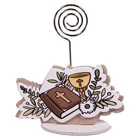First Communion favour: wooden card holder, h 3.5 in