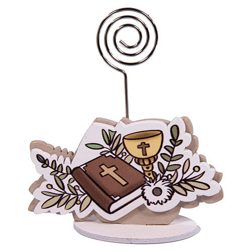First Communion favour: wooden card holder, h 3.5 in 1