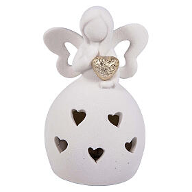 Angel-shaped favour with cut-out hearts and LED light, h 4 in