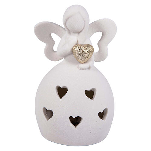 Angel-shaped favour with cut-out hearts and LED light, h 4 in 1