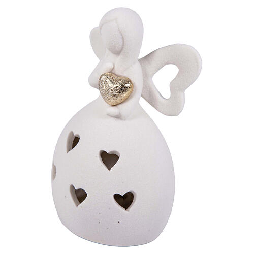 Angel-shaped favour with cut-out hearts and LED light, h 4 in 2