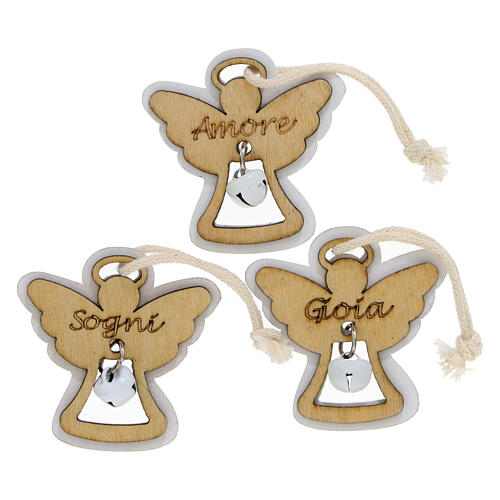 Angel-shaped wooden ornament, religious favour, 2 in 2
