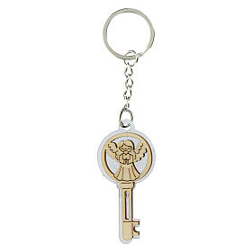 Wooden keyring, key with an angel, h 1.2 in