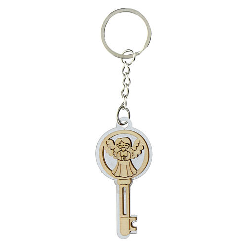 Wooden keyring, key with an angel, h 1.2 in 1
