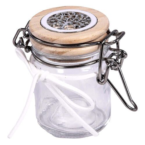 Glass jar with Tree of Life, religious favour, h 3 in 1