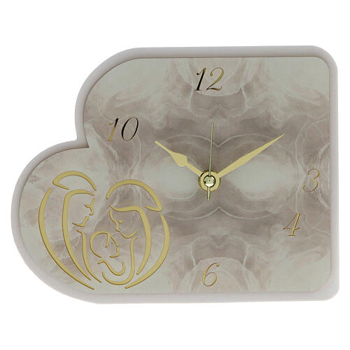 Resin clock with Holy Family, white and gold, 7x5 in 1