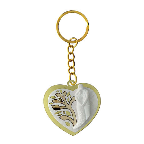 Brelok do kluczy, serce nowożeńcy i drzewo życia, h 4 cm, brzeg złoty 1