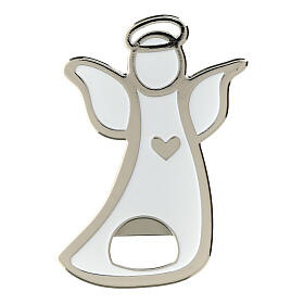 Apribottiglie angelo cuore h 10 cm bordo argento con magnete