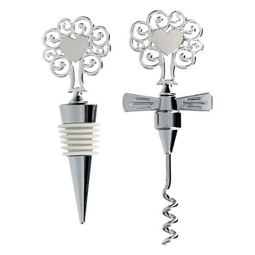 Wine set: corkscrew and cork, silver metal, 5 in 1