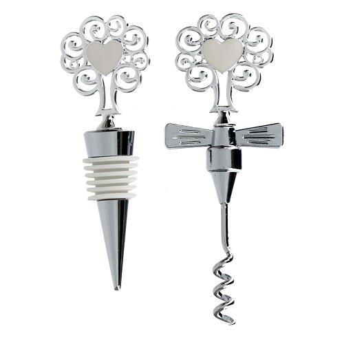 Wine set: corkscrew and cork, silver metal, 5 in 2