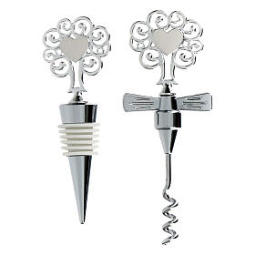 Wine stopper and corkscrew set 12 cm silver metal