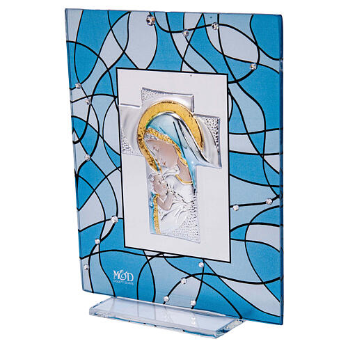 Aquamarine baptism favor Virgin Mary picture 14x11 cm  2