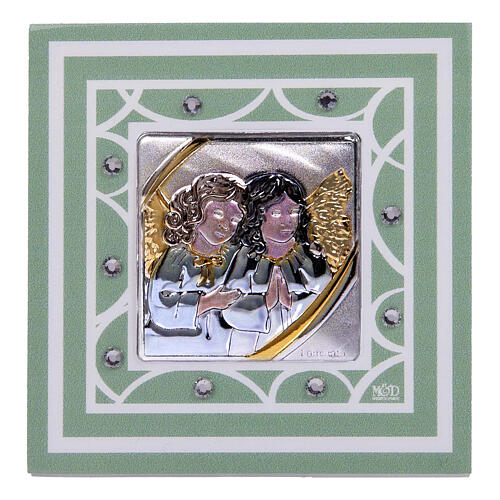 Tableau baptême remerciement anges 7x7 cm vert 1