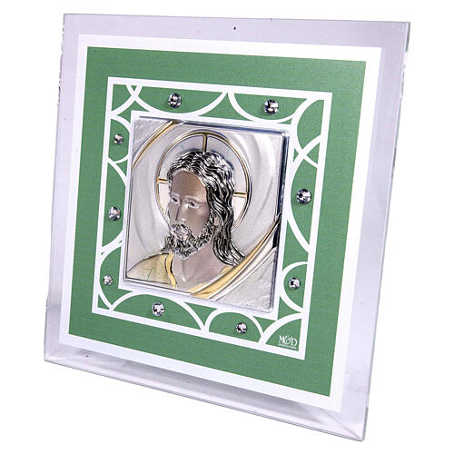 Tableau remerciement Christ 17x17 cm vert 2