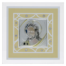 Tableau visage de Christ 17x17 cm couleur ivoire