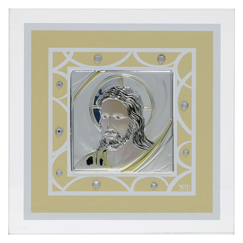 Tableau visage de Christ 17x17 cm couleur ivoire 1