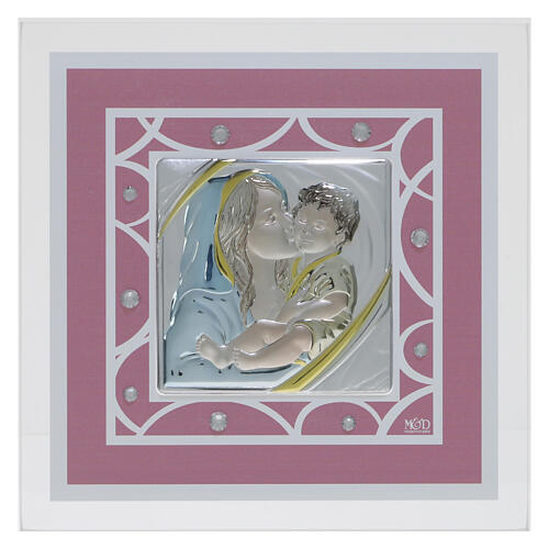 Obrazek Macierzyństwo, pomysł na prezent na chrzest, różowy, 17x17 cm 1