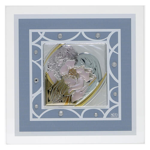 Holy Family picture with blue frame, gift idea, 7x7 in 1