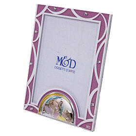Pink glass photo frame for Baptism, Virgin with Child, 4x3 in