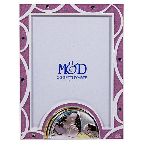 Pink glass photo frame for Baptism, Virgin with Child, 4x3 in 1