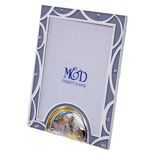 Blue glass photo frame for Baptism, Virgin with Child, 4x3 in 2