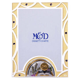 Bilderrahmen aus Glas zur Erstkommunion – Symbole der Eucharistie, 10 × 7 cm, elfenbeinfarbener Rahmen