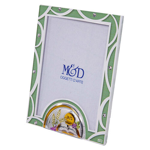 Portafoto verde regalo prima comunione 10x7 cm vetro 2