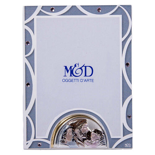 Wedding photo frame with Holy Family, light blue glass, 4x3 in 1