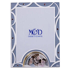 Portafoto in vetro Sacra Famiglia regalo matrimonio 10x7 cm bordo celeste