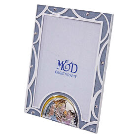 Portafoto in vetro Sacra Famiglia regalo matrimonio 10x7 cm bordo celeste