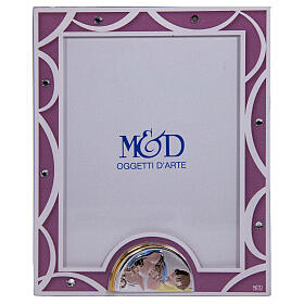 Pink glass photo frame, Baptism gift, Virgin with Child, 7.5x5.5 in